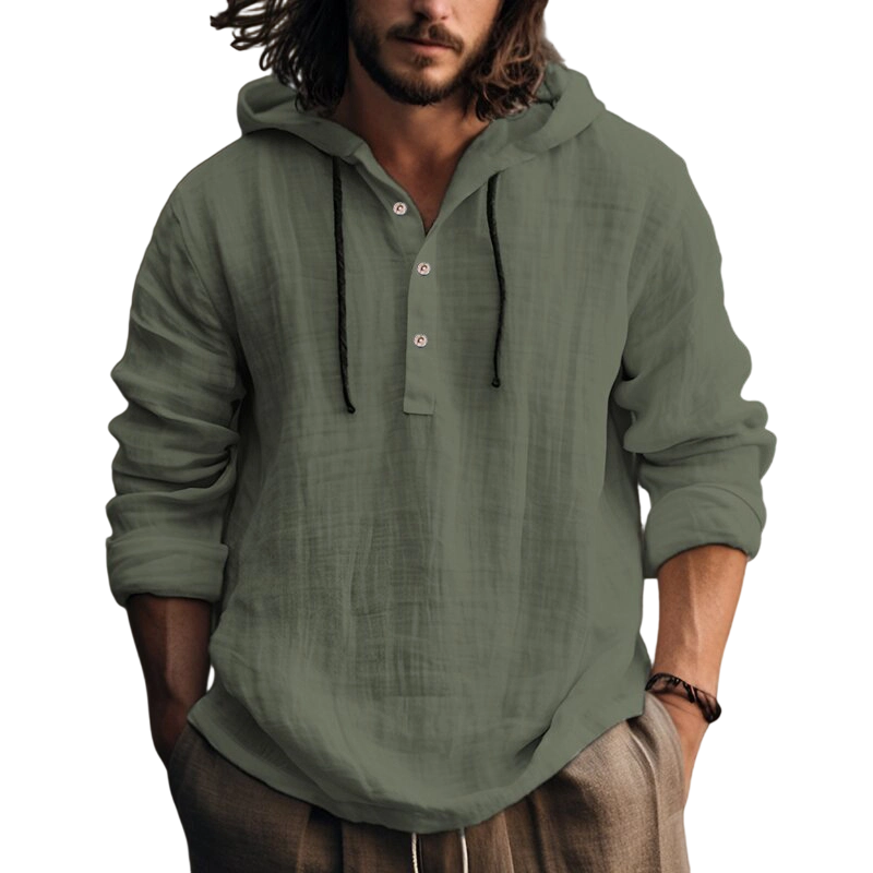 🍂 Men's Casual Long Sleeve Breathable Hooded Shirt – Easy Comfort for Cooler Days