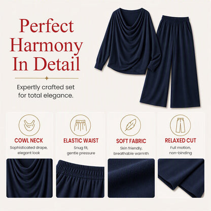 Women's Cowl Neck Top and Wide-Leg Pants Set