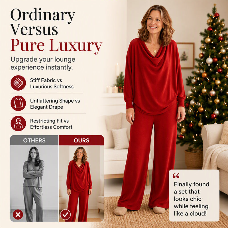 Women's Cowl Neck Top and Wide-Leg Pants Set