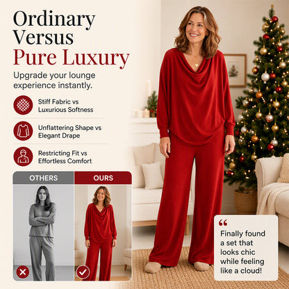 Women's Cowl Neck Top and Wide-Leg Pants Set