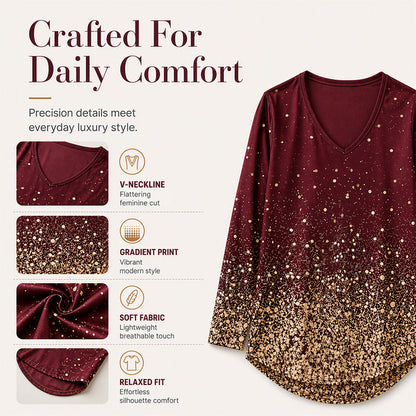 ⌛Limited-Time Offer-Women's V-Neck Gradient Print Long Sleeve Shirt