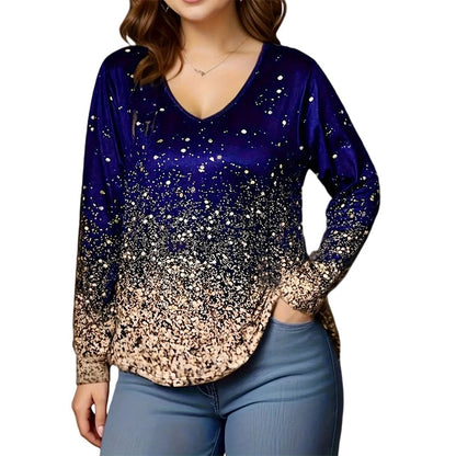 ⌛Limited-Time Offer-Women's V-Neck Gradient Print Long Sleeve Shirt