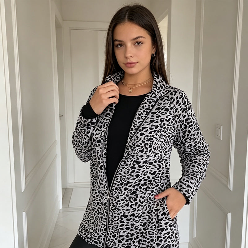 Women'S Leopard Print Zip-Up Jacket
