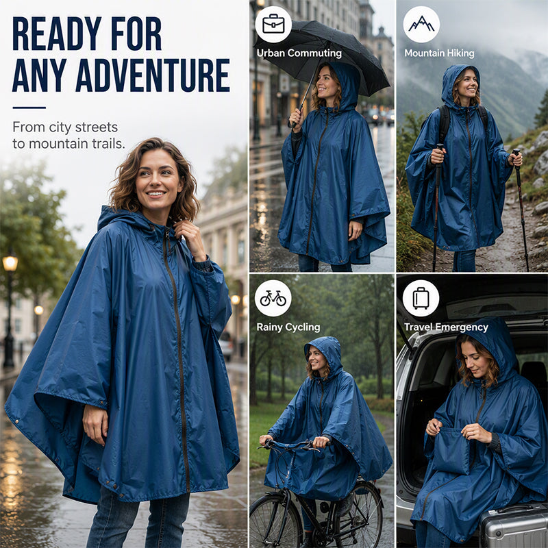 Unisex Waterproof Lightweight Hooded Rain Poncho