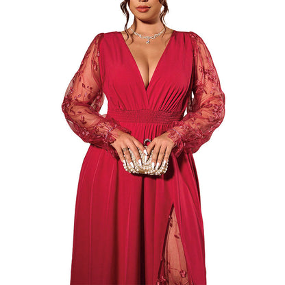 🌸 Women’s Elegant V Neck Lace Patchwork Maxi Dress – Elegant Feminine Style With Romantic Lace Details