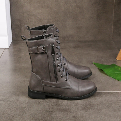 Women's Round Toe Chunky Heel Martin Boots