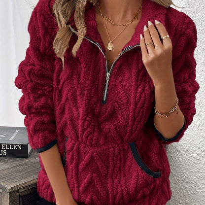 Half-Zip Fuzzy Sweatshirt 🍂 | Cloud-Soft + Roomy Pockets – Comfy Daily/Lounge