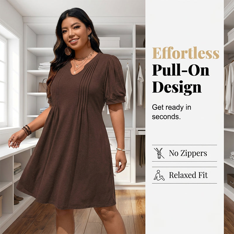Women’s Elegant Puff Sleeve V-Neck Dress