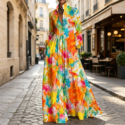 🎨 Women's Artistic Graffiti Print Maxi Dress – Bold Print Meets Effortless Style