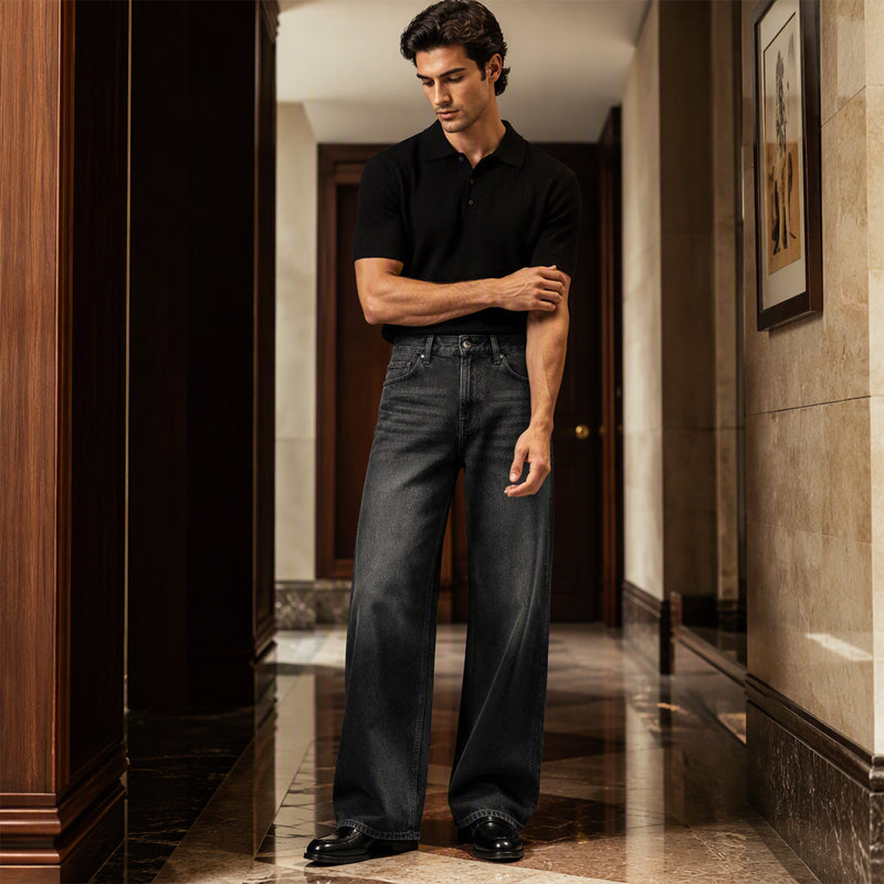 Men's Vintage Washed Curved-Leg Jeans