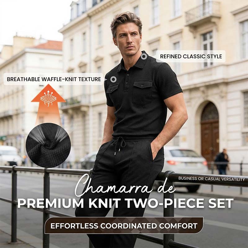 🌿Men's Waffle-Knit Short Sleeve Top & Pants Set– Casual Comfort Meets Effortless Autumn Style