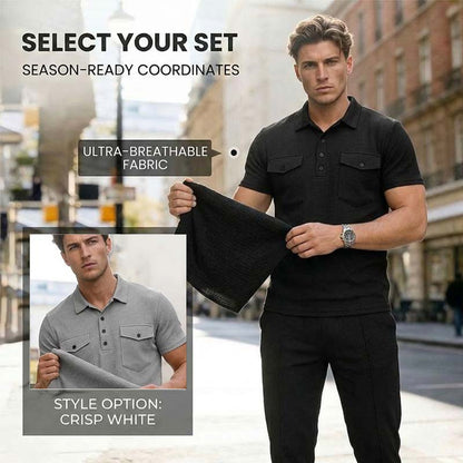 🌿Men's Waffle-Knit Short Sleeve Top & Pants Set– Casual Comfort Meets Effortless Autumn Style
