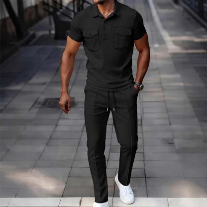 🌿Men's Waffle-Knit Short Sleeve Top & Pants Set– Casual Comfort Meets Effortless Autumn Style