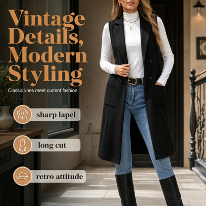 ✨Women's Chic Sleeveless Open Front Longline Jacket – Effortless Layering & Elegant Autumn Style
