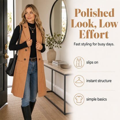 ✨Women's Chic Sleeveless Open Front Longline Jacket – Effortless Layering & Elegant Autumn Style