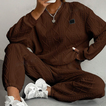 Casual Long Sleeve Knit Pullover & Pants 2-Piece Set