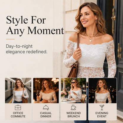 ⏰Last Day Sale 50% Off💃Women's Off-The-Shoulder Lace T-Shirt