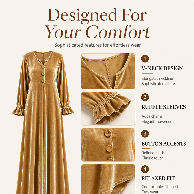 ⌛Limited-Time Offer-Women's Elegant Velvet Maxi Dress with Ruffle Sleeve