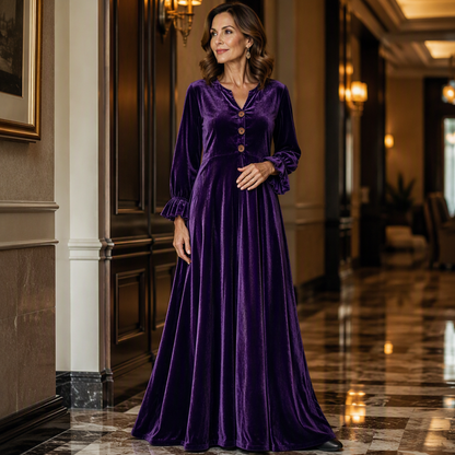 ⌛Limited-Time Offer-Women's Elegant Velvet Maxi Dress with Ruffle Sleeve