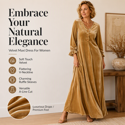⌛Limited-Time Offer-Women's Elegant Velvet Maxi Dress with Ruffle Sleeve