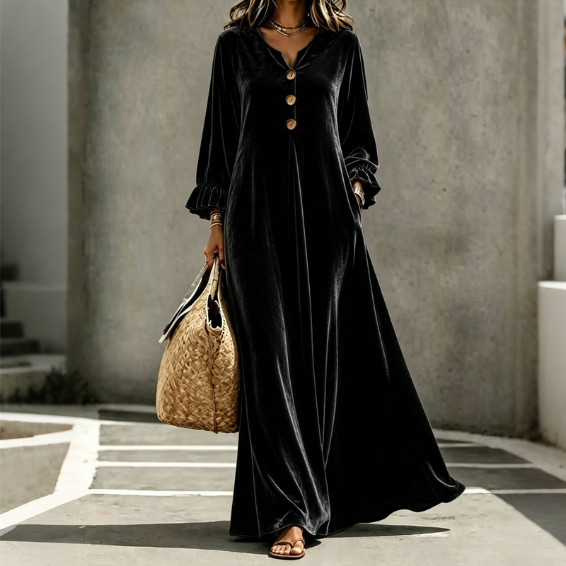 ⌛Limited-Time Offer-Women's Elegant Velvet Maxi Dress with Ruffle Sleeve