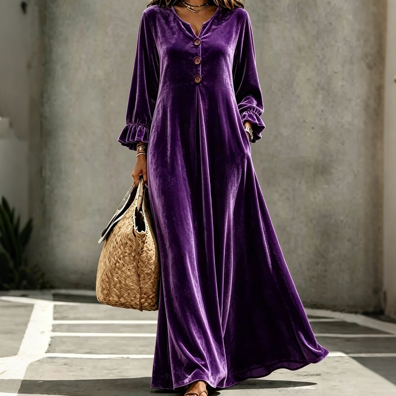 ⌛Limited-Time Offer-Women's Elegant Velvet Maxi Dress with Ruffle Sleeve