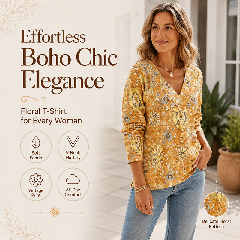 🌸 50% OFF NOW!Women's Elegant Floral Print V-Neck Top