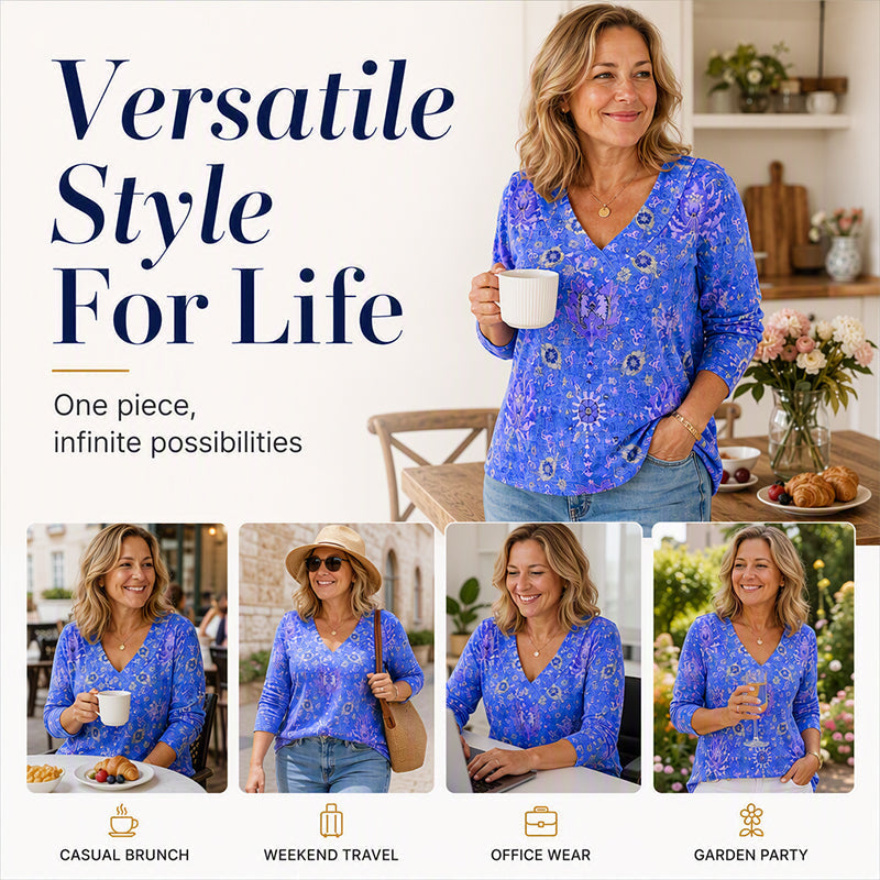 🌸 50% OFF NOW!Women's Elegant Floral Print V-Neck Top