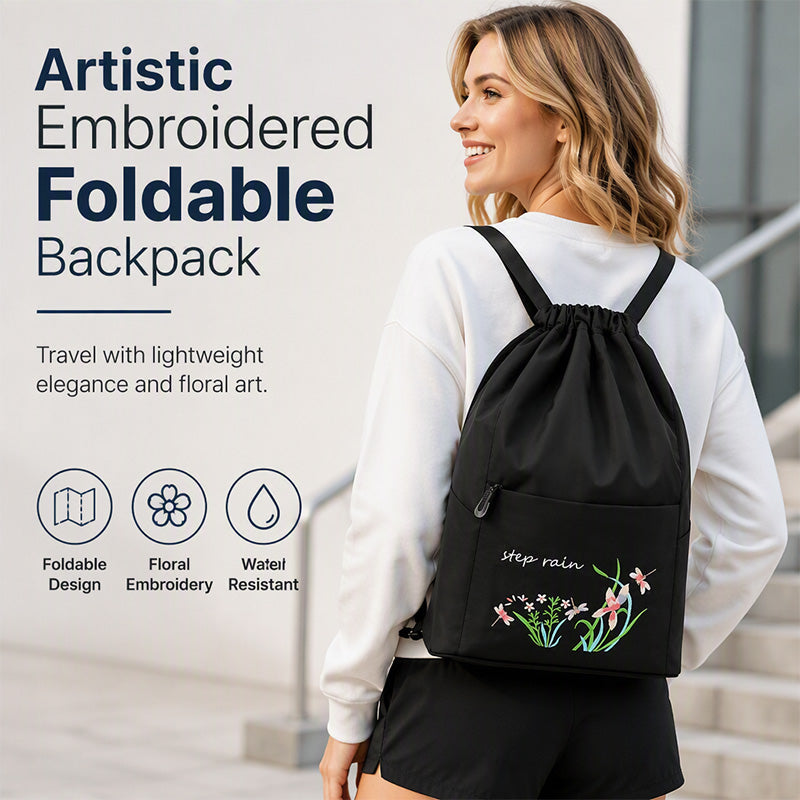 Vintage Foldable Drawstring Backpack for Women