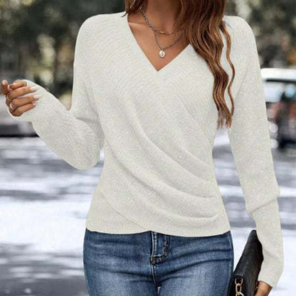 🌸👚New Arrivals - V-Neck Knit Top with Flattering Wrap Front
