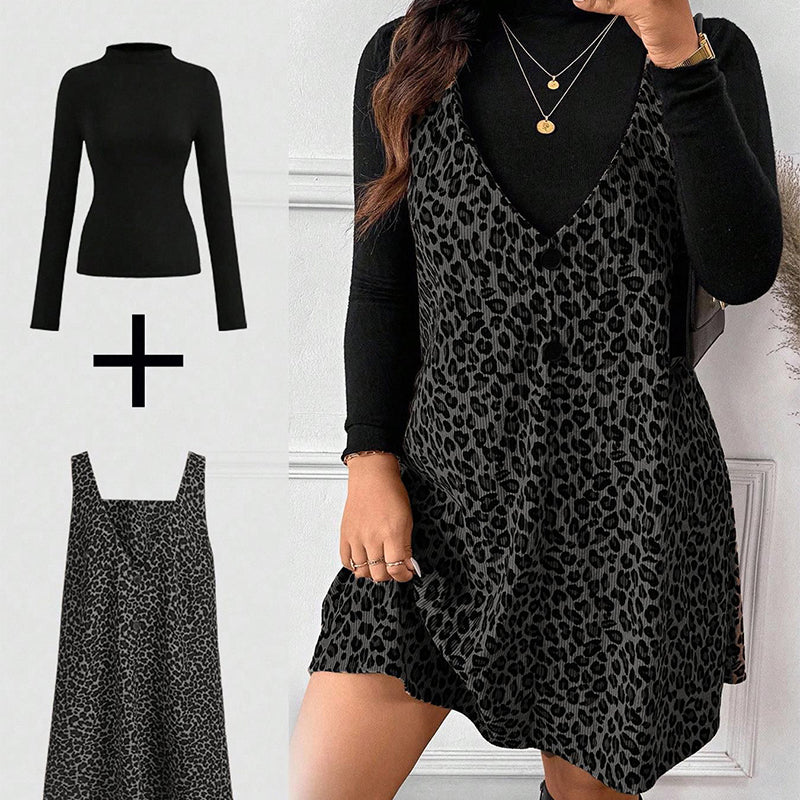 Layered Look Leopard Cami Dress & Top Set