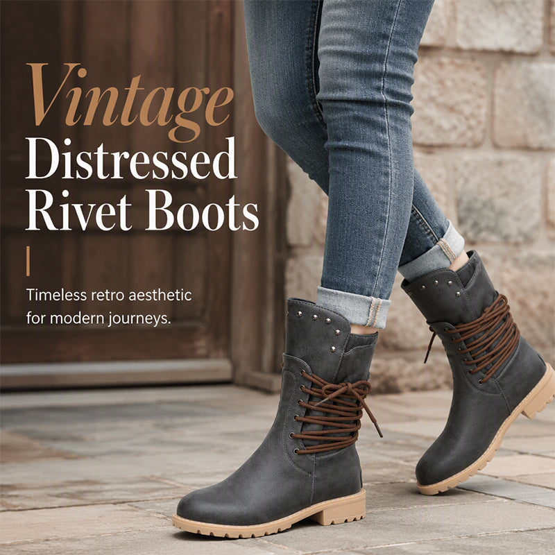 Women’s Lace-Up Low-Heel Round Toe Ankle Boots