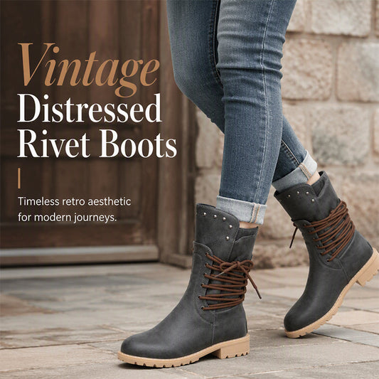 Women’s Lace-Up Low-Heel Round Toe Ankle Boots