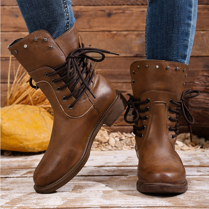 Women’s Lace-Up Low-Heel Round Toe Ankle Boots