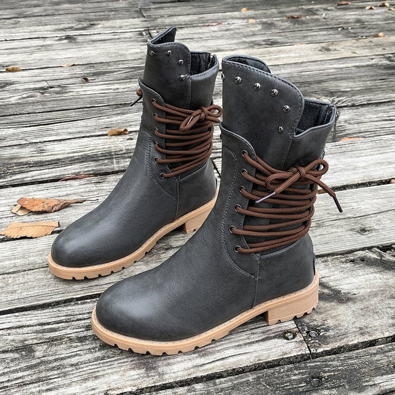Women’s Lace-Up Low-Heel Round Toe Ankle Boots