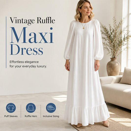 Women's Ruffle Hem Long Sleeve Maxi Dress