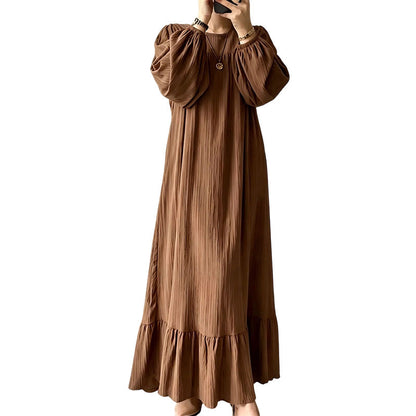 Women's Ruffle Hem Long Sleeve Maxi Dress