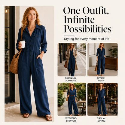✨ Effortless Everyday Style | Women's Relaxed Wide-Leg Cargo Jumpsuit