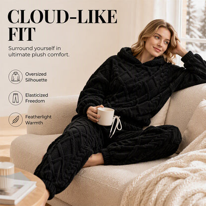 💖 Premium Comfort | Women's Plush Textured Hoodie & Pants 2-Piece Set