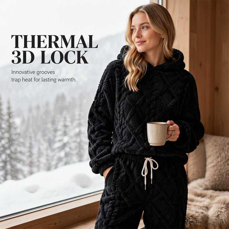💖 Premium Comfort | Women's Plush Textured Hoodie & Pants 2-Piece Set