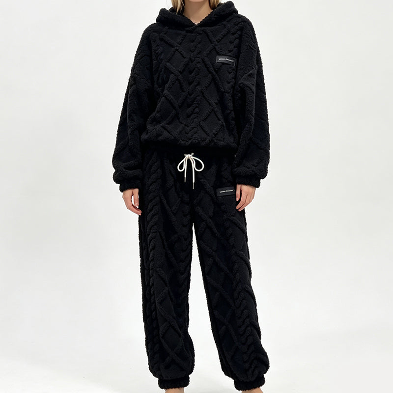 💖 Premium Comfort | Women's Plush Textured Hoodie & Pants 2-Piece Set