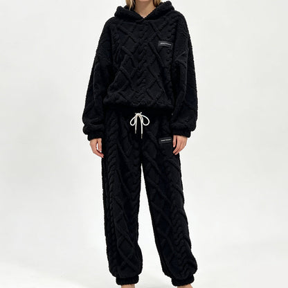 💖 Premium Comfort | Women's Plush Textured Hoodie & Pants 2-Piece Set