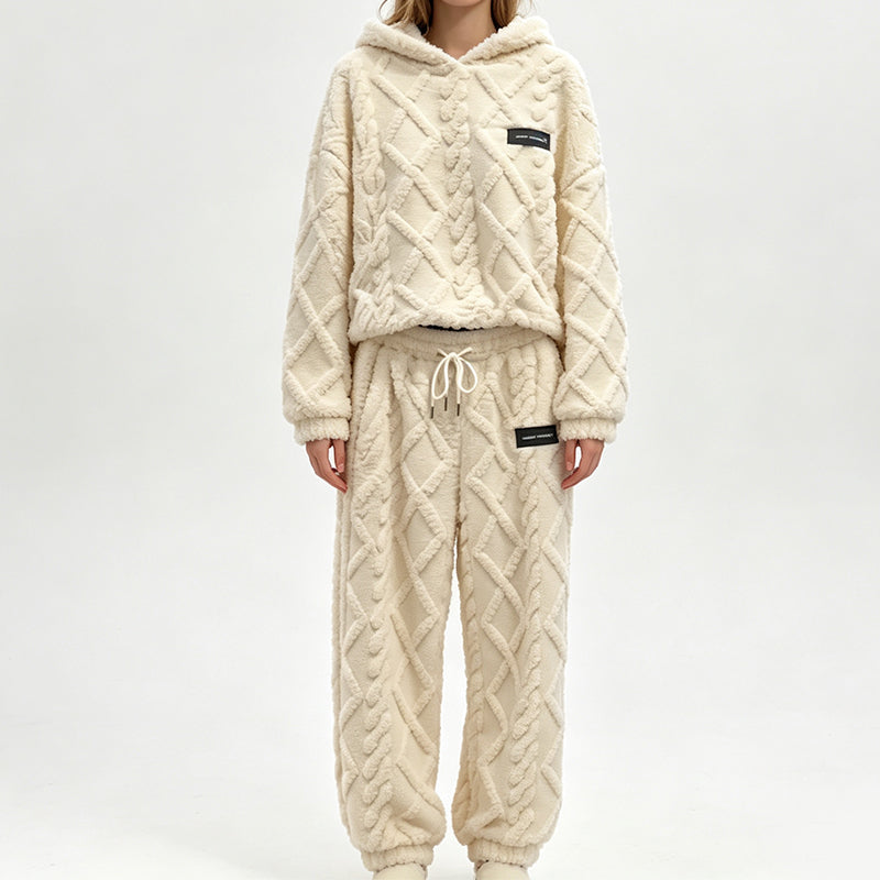 💖 Premium Comfort | Women's Plush Textured Hoodie & Pants 2-Piece Set