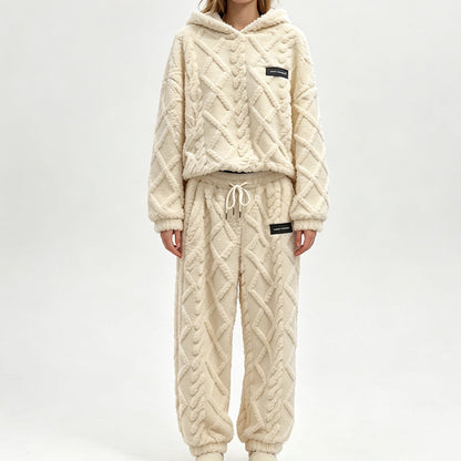 💖 Premium Comfort | Women's Plush Textured Hoodie & Pants 2-Piece Set