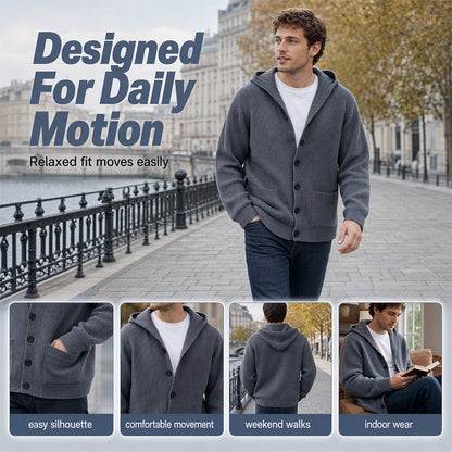 ☁️ Cozy Everyday Comfort | Men's Hooded Textured-Knit Button Cardigan