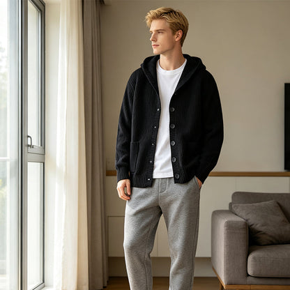 ☁️ Cozy Everyday Comfort | Men's Hooded Textured-Knit Button Cardigan
