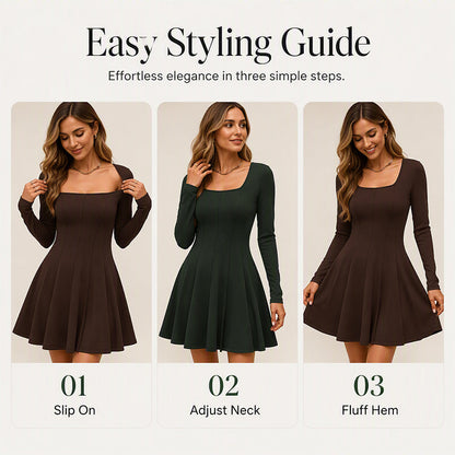 Women's Long Sleeve Square Neck Mini Dress