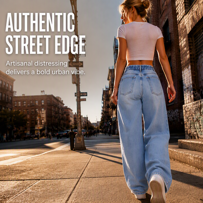 ✨ Effortless Everyday Style FREE SHIPPING | Women's Distressed High-Rise Wide-Leg Jeans