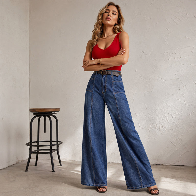 Women's Casual Wide Leg High-Waisted Jeans 