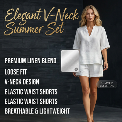 ✨🌺New Arrivals - V‑Neck Top & Wide‑Leg Shorts Set – Lightweight Premium Blend & Draped Silhouette for Vacation or Daily Outing
